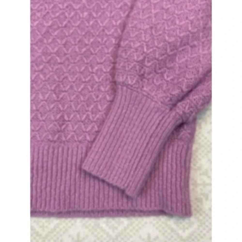 LOFT Sweater Womens Small Purple Tie‎ Neck Pointelle Knit Balloon Sleeve Cottage
